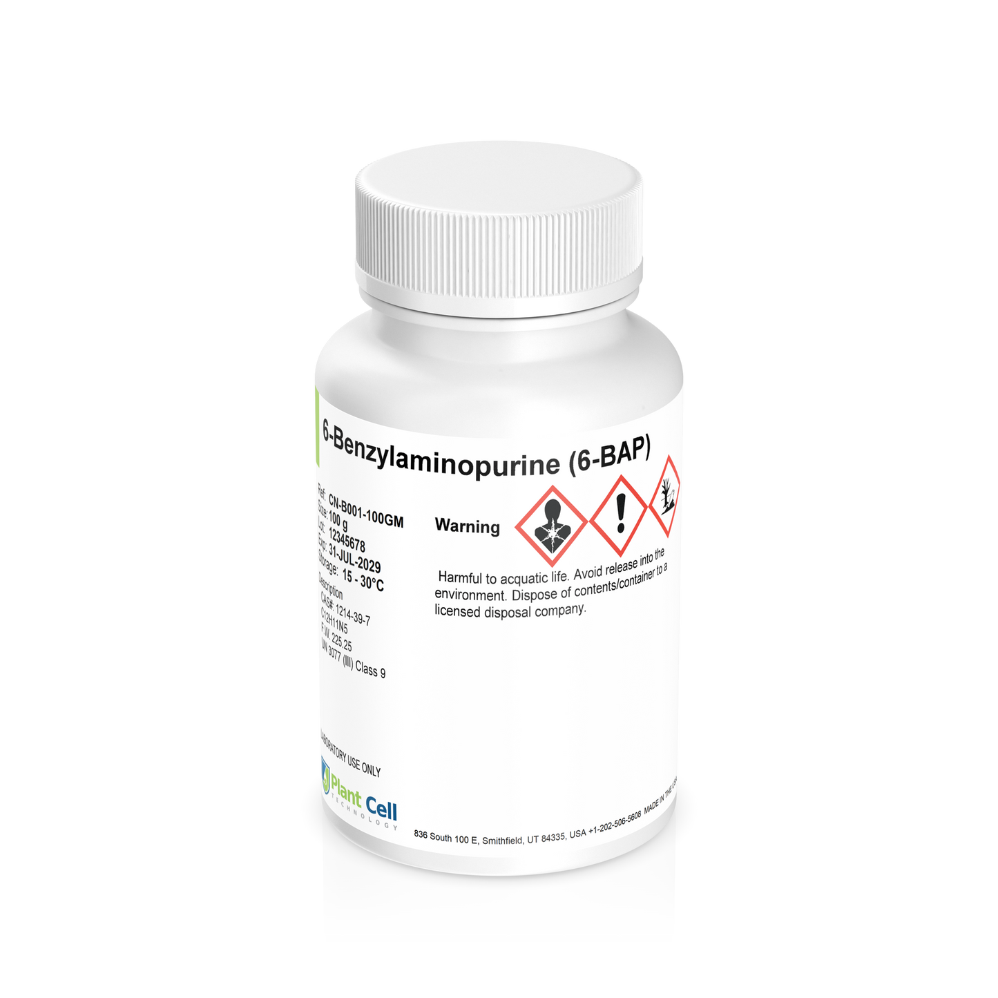 Bottle of 5-Benzylaminopurine (6-BAP) on a clear background