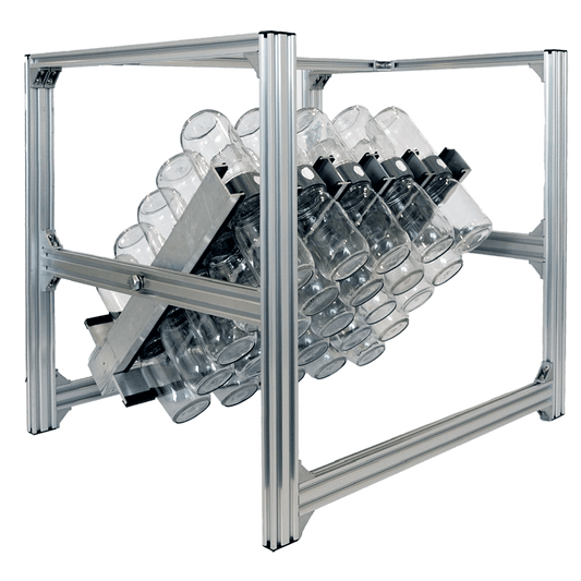 Highlighting the BioTilt rack fully occupied with 25 glass biocouplers.
