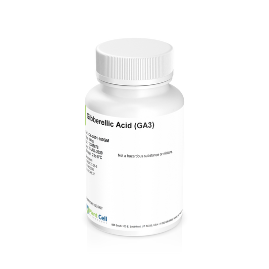 White bottle labeled 'Gibberellic Acid (GA3) Powder on a clear background