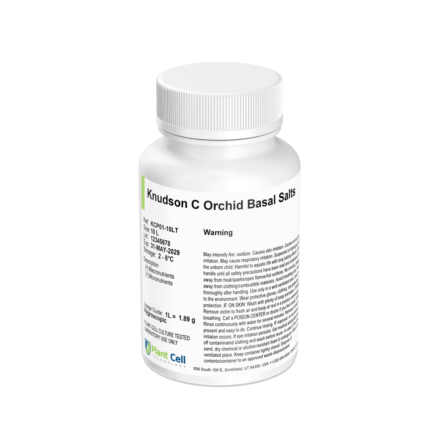 Bottle of Knudson C Orchid Basal Salts KCP01 on a clear background