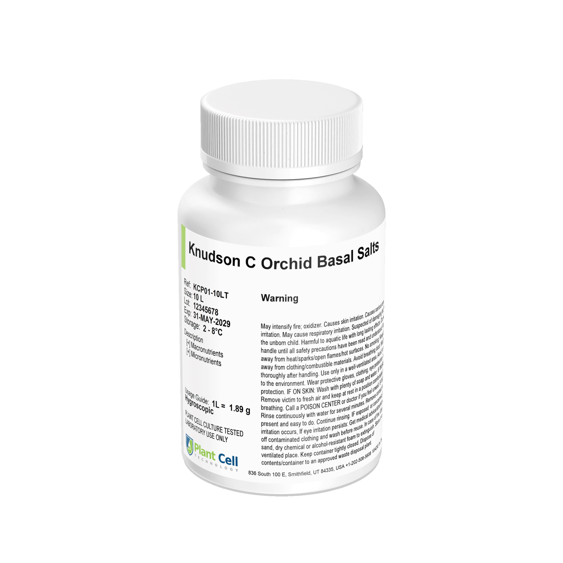 Bottle of Knudson C Orchid Basal Salts KCP01 on a clear background