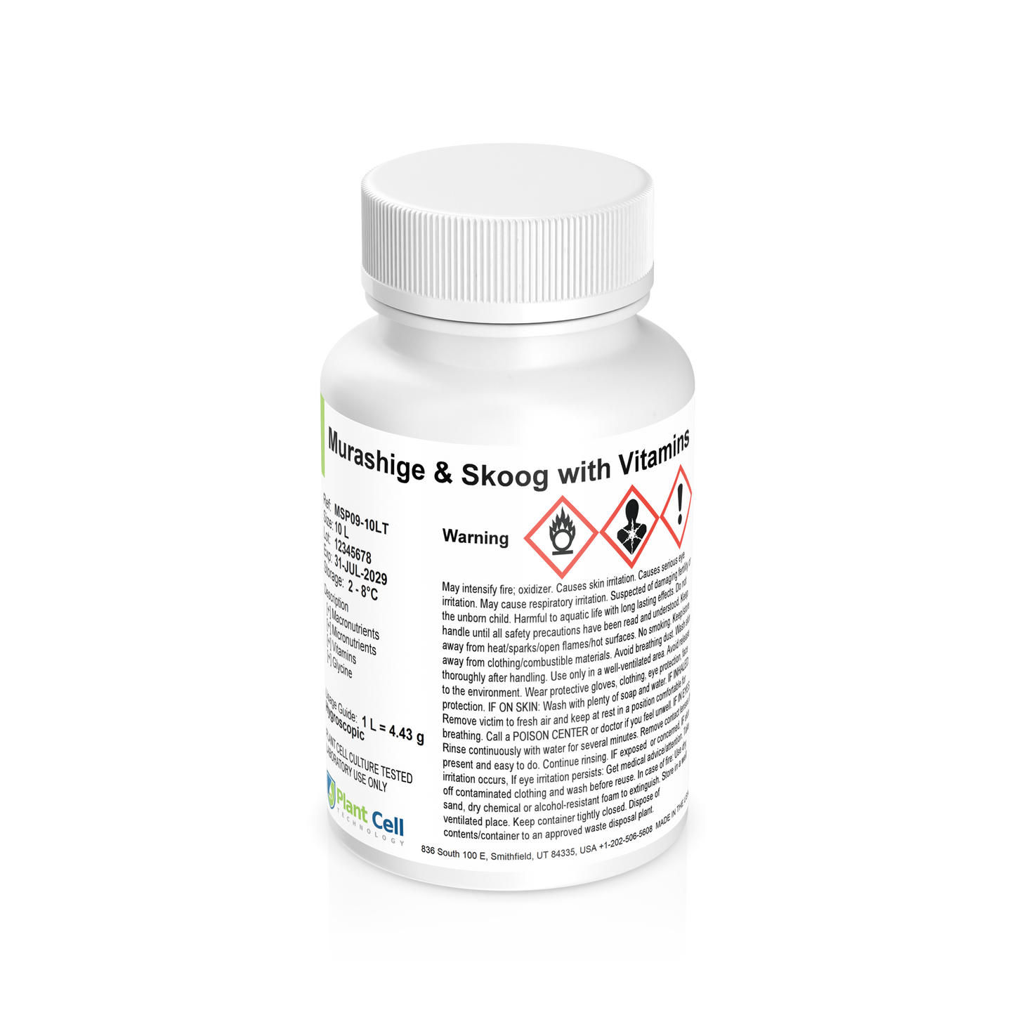 Bottle of Murashige & Skoog with Vitamins MSP09 on a clear background