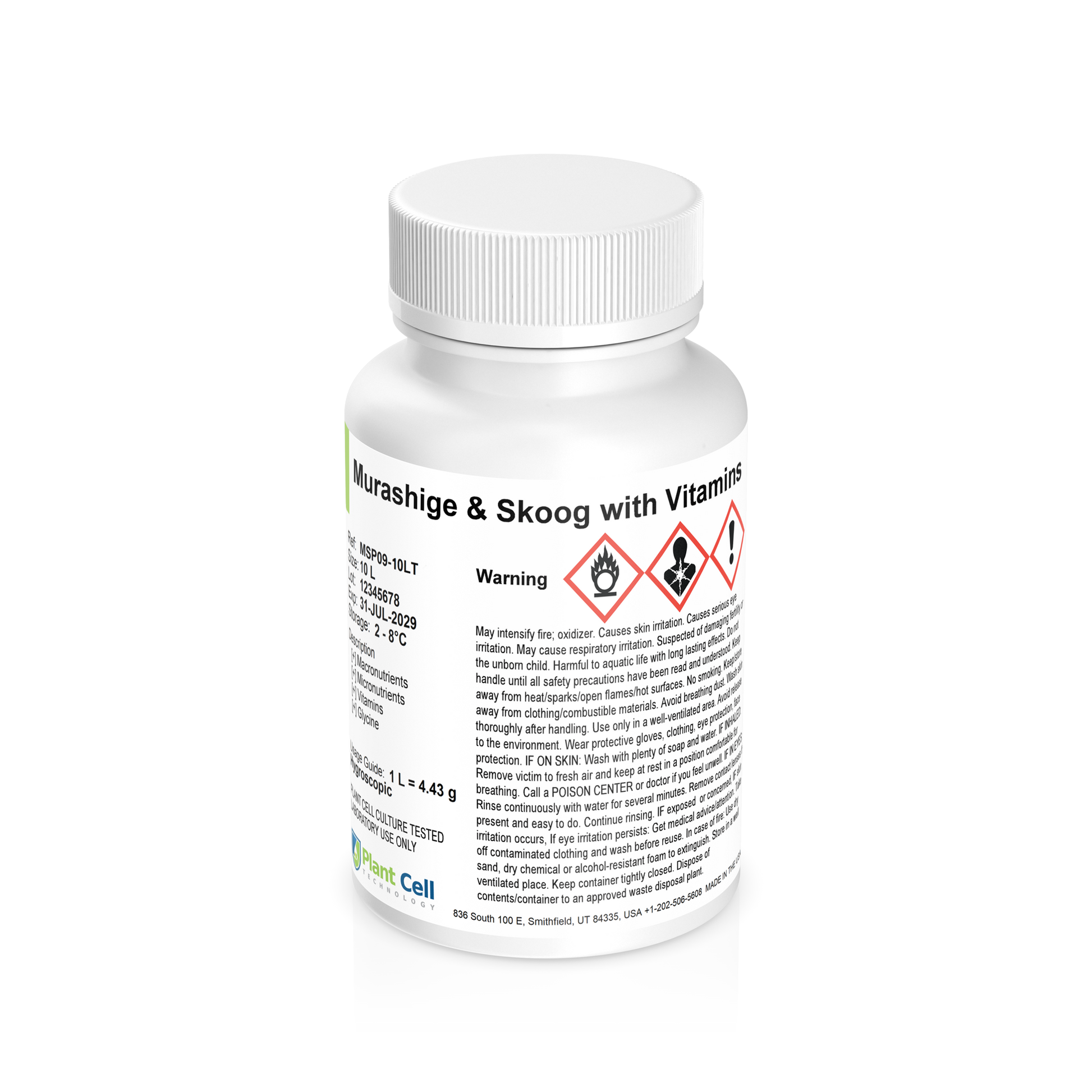 Bottle of Murashige & Skoog with Vitamins MSP09 on a clear background