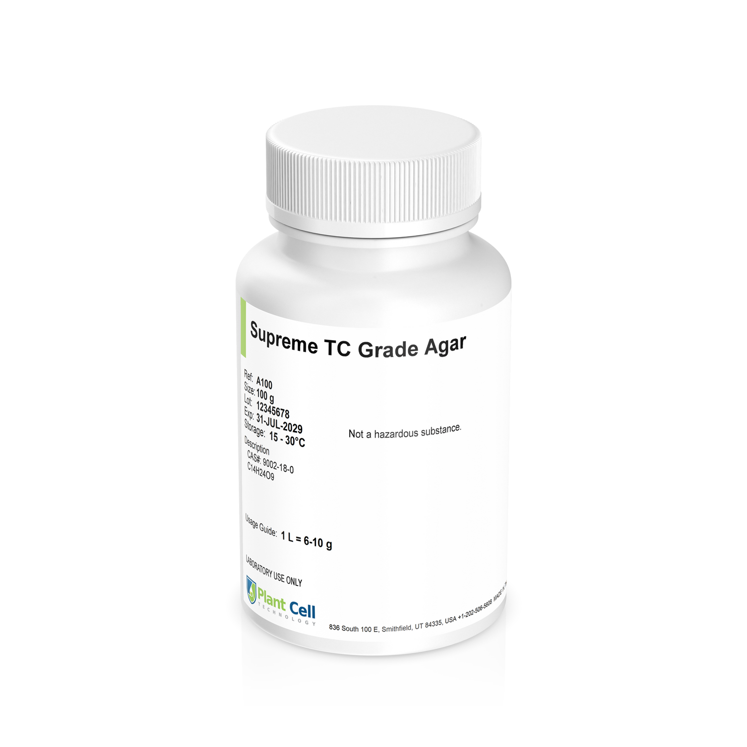 Bottle of Supreme TC Grade Agar on a clear background