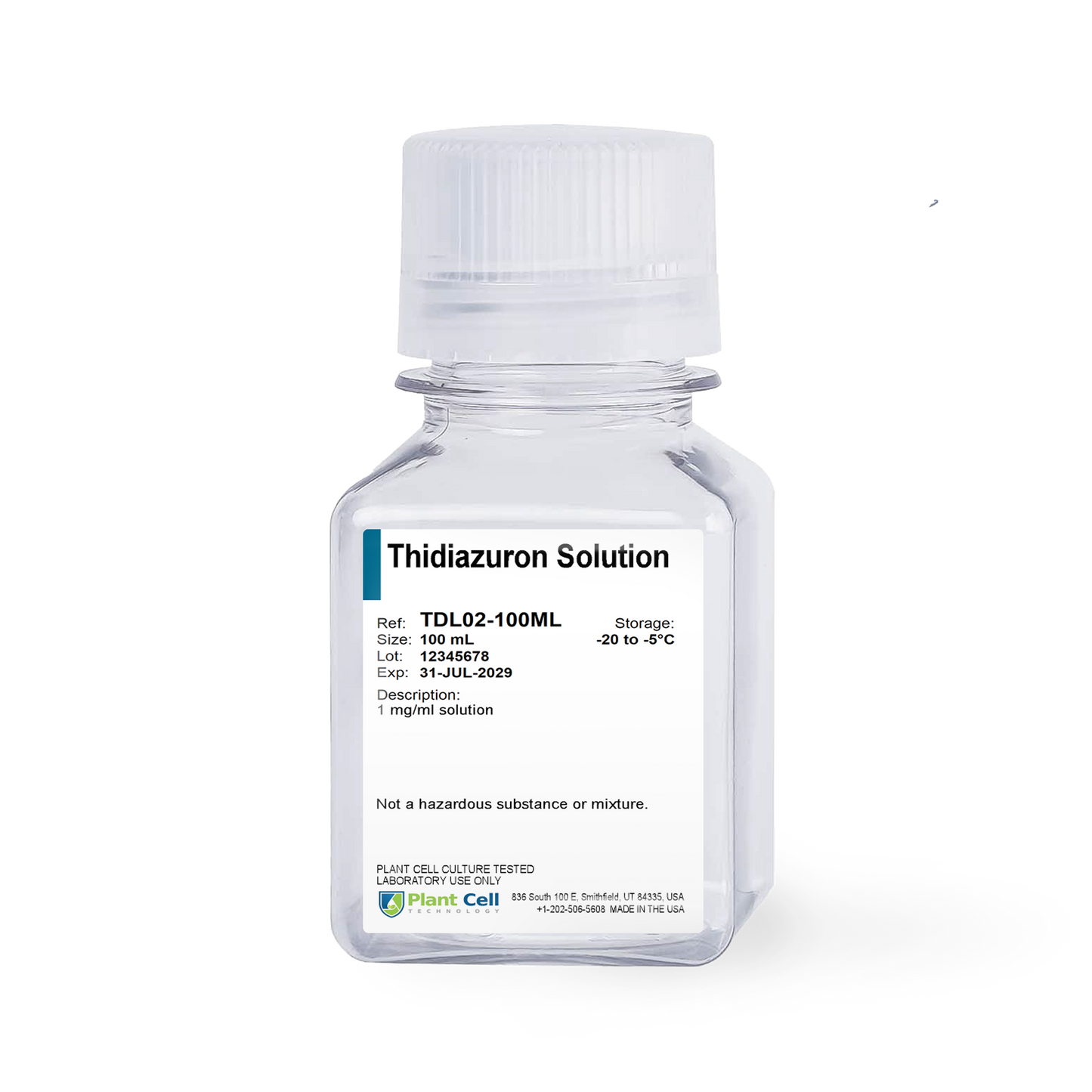 Bottle of Thidiazuron (TDZ) Solution with label on a clear background