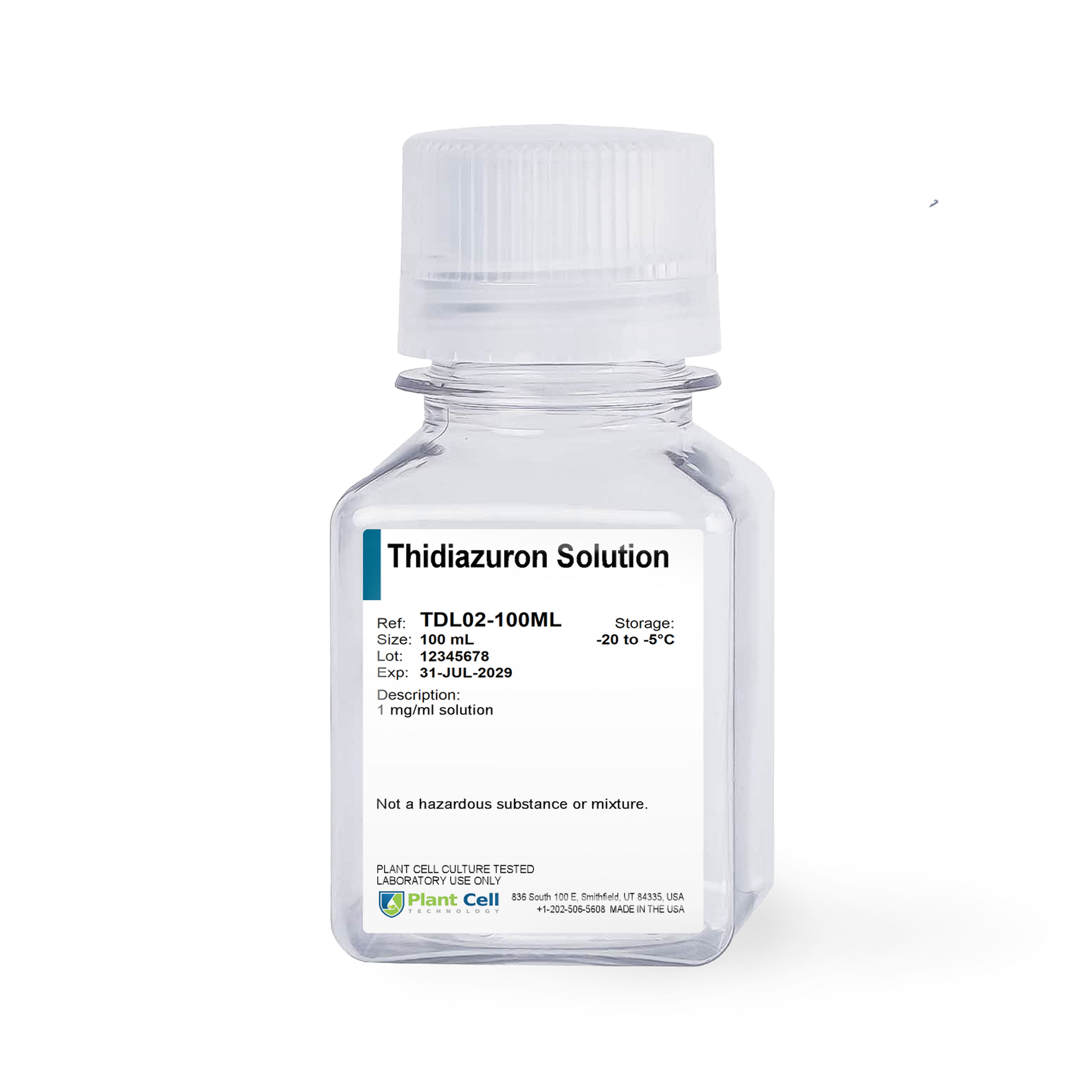 Bottle of Thidiazuron (TDZ) Solution with label on a clear background
