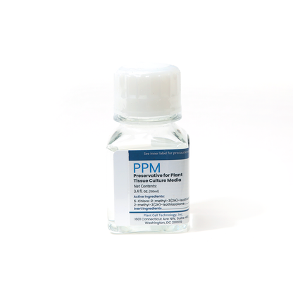 Bottle of 100 ml PPM Plant Tissue Culture Media on a white background
